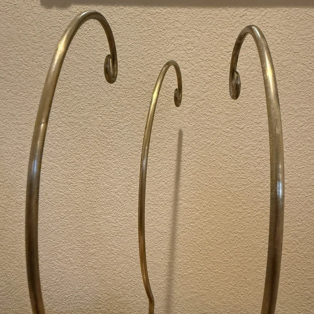 Set of 3 World Market Heavy Brass Ornate Ornament Holder Stands 17